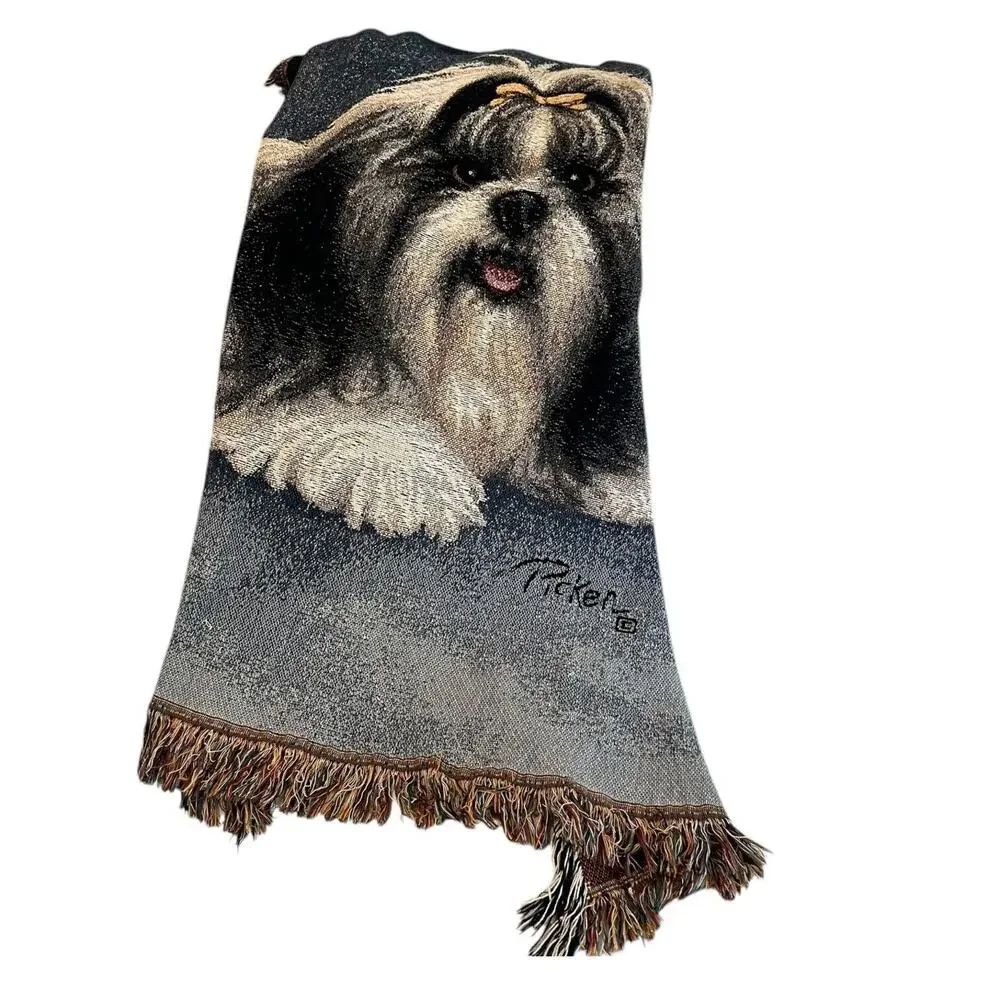 Vintage Shih -Tzu Dog Tapestry‎ Throw Blanket With Fringe 48